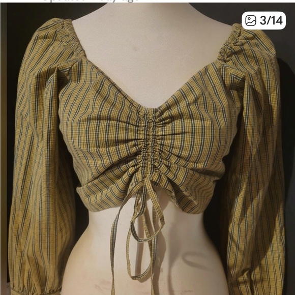 Levi's Yellow Striped Ruched Crop Blouse - Picture 3 of 14